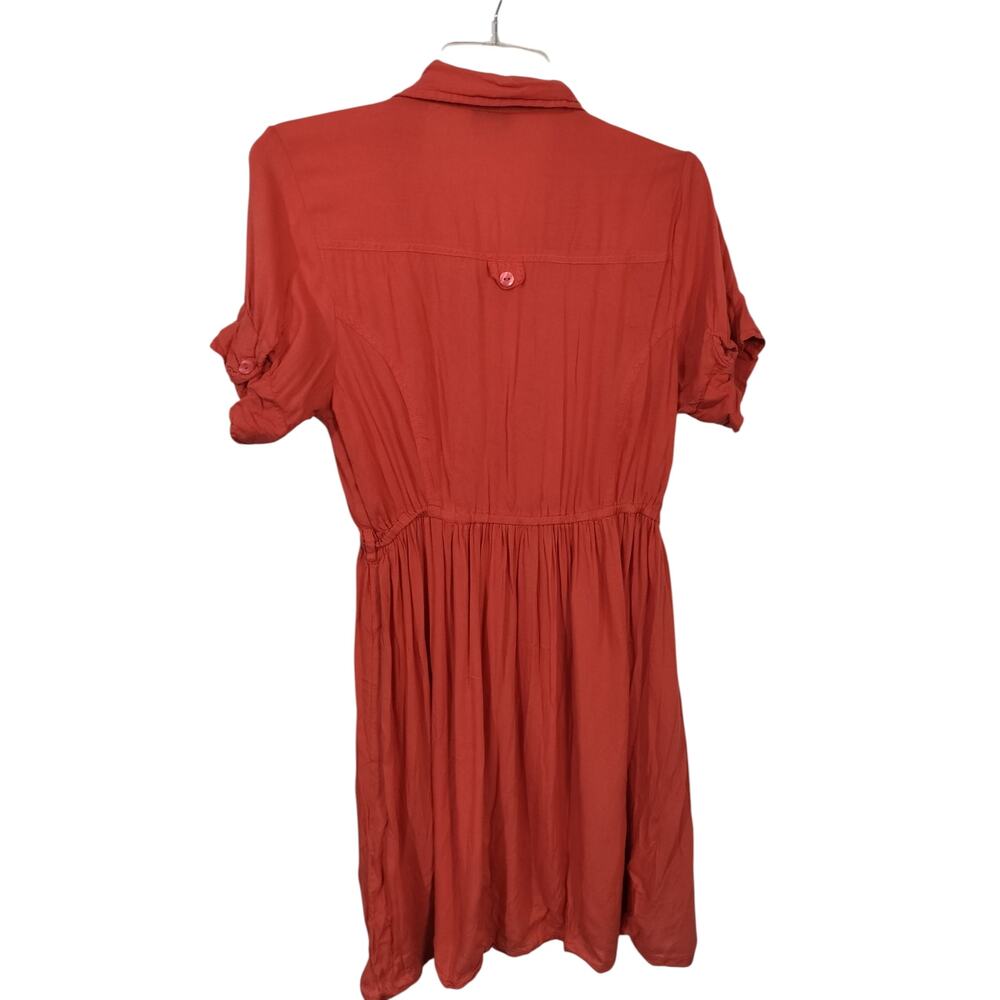 3735) J Gee Orange Button Down Short Sleeve Safari Baby Doll Dress Medium - Picture 4 of 7